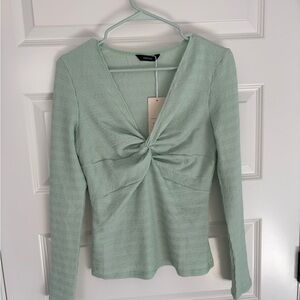 Chic Mint Green Twist Front Blouse